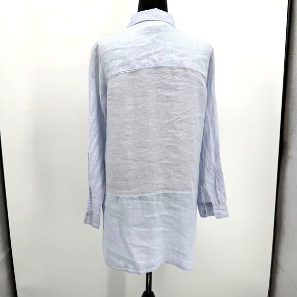 Tahari Linen Shirt Dress Women M Light Blue Oversized Button Front‎ Long Sleeve - Picture 6 of 7
